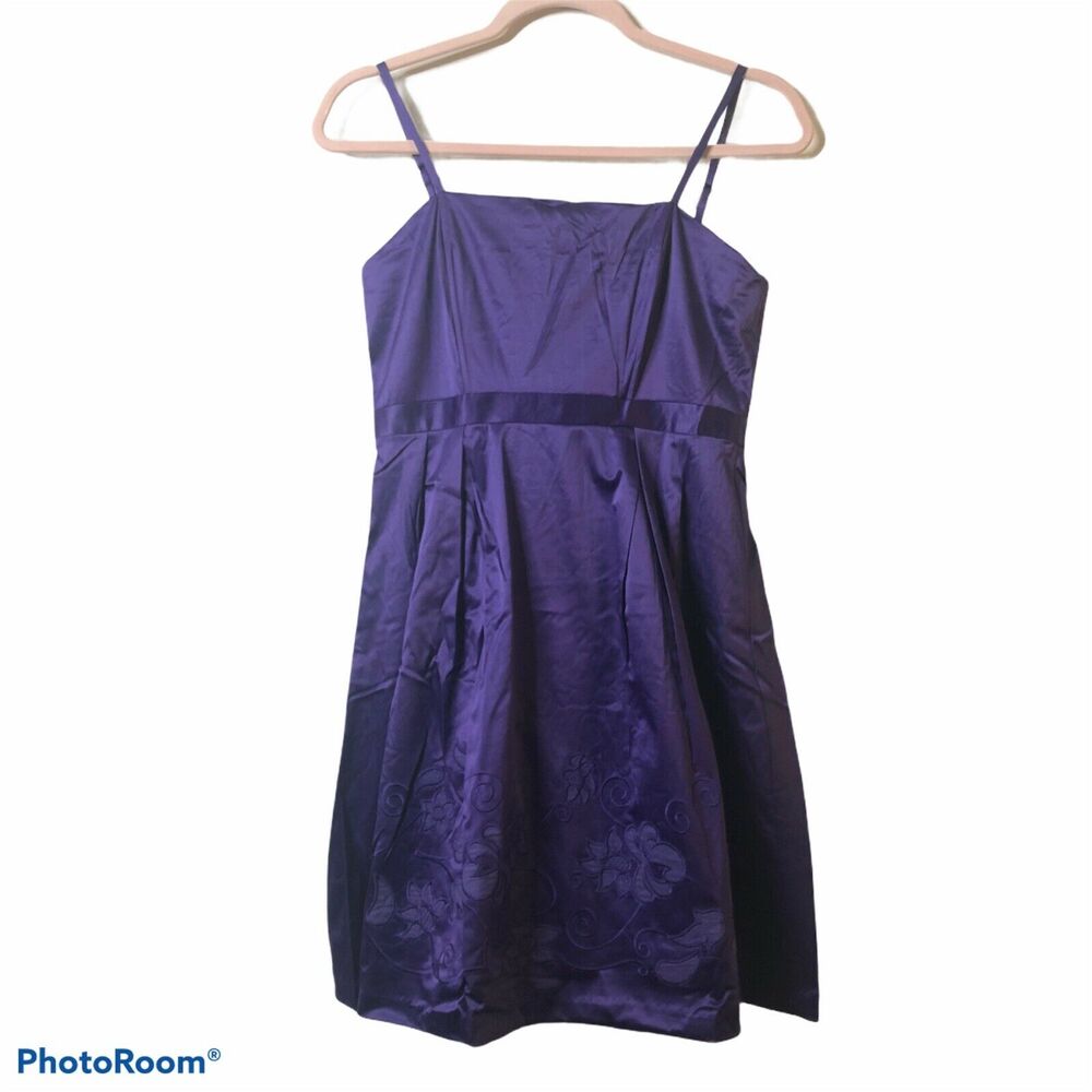 Lucy Paris Purple Embroidered Satin Dress Large